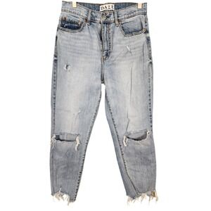 DAZE Jeans Women 27 Light Wash Distressed High Waist Stretch Raw Hem Ripped